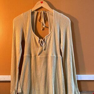 Tan Green Cream Long Sleeve Dress